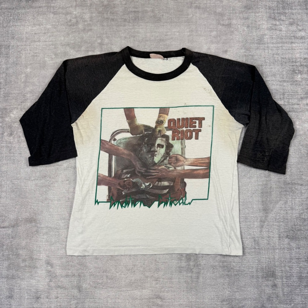 Quiet Riot Shirt Mens Medium White Raglan Vtg 1984 Condition Critical Thin Band